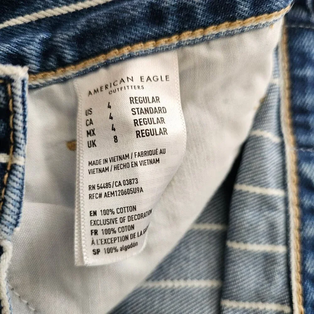 Women's AMERICAN EAGLE Jeans Retro Mom size 4 MEDIUM WASH BLUE Stripes High Rise - Picture 5 of 8